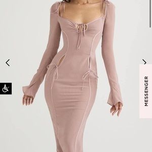House of CB Ophelia Georgette Cutout Midi Dress in Blush